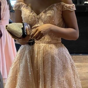 Pink and Gold Off the Shoulder Dress